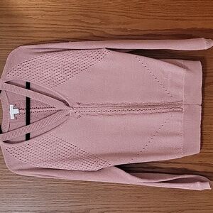 New York & Company Women's V-Neck Knit Sweater Blush Pink W Pink Metallic Size S